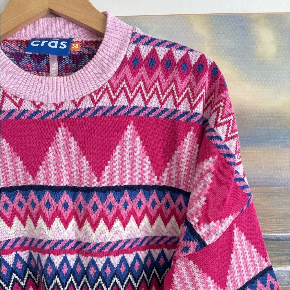 CRAS MILLO KNIT ORGANIC COTTON SWEATER Flare Sleeves Multicolor Retro - Picture 2 of 12